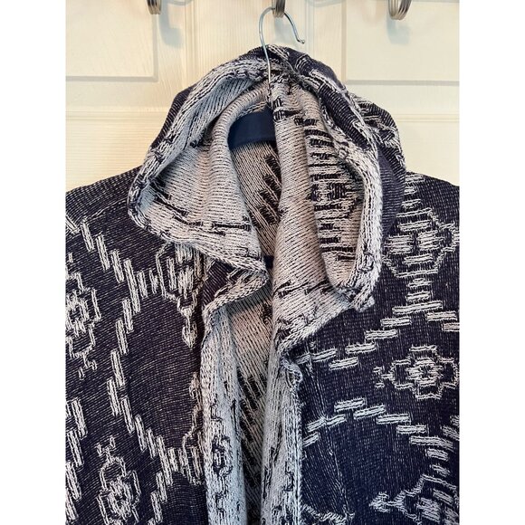 Roxy Blue Hooded Cardigan Sweater Oversized Southwest Aztec Cape Poncho Beach - Picture 2 of 8
